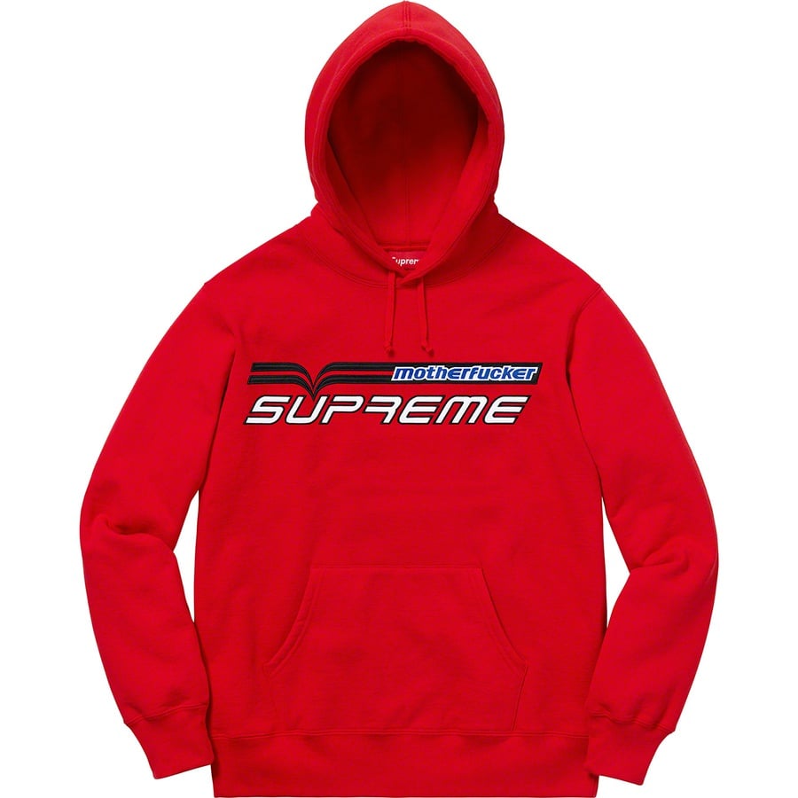 Details on Motherfucker Hooded Sweatshirt Red from spring summer
                                                    2019 (Price is $158)