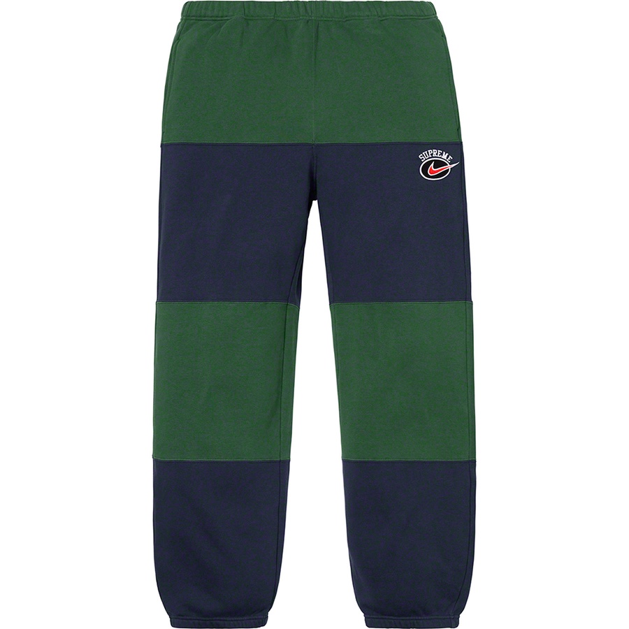 Details on Supreme Nike Stripe Sweatpant Navy from spring summer 2019 (Price is $138)