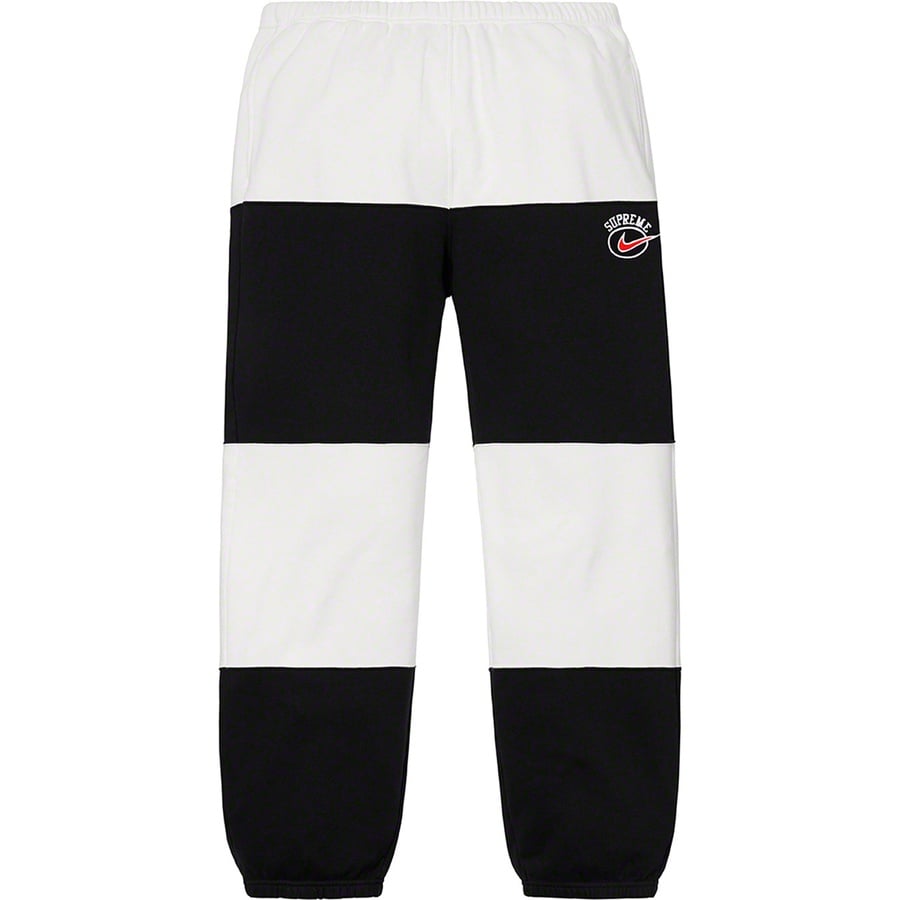 Details on Supreme Nike Stripe Sweatpant Black from spring summer 2019 (Price is $138)
