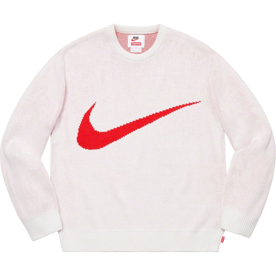 Details on Supreme Nike Swoosh Sweater White from spring summer
                                                    2019 (Price is $148)
