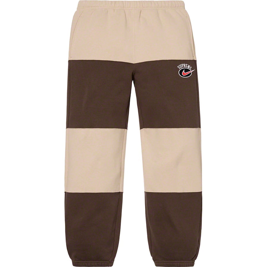 Details on Supreme Nike Stripe Sweatpant Tan from spring summer 2019 (Price is $138)