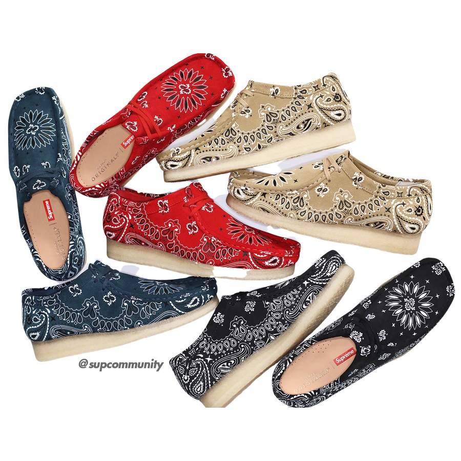 Details on Supreme Clarks Originals Bandana Wallabee from spring summer
                                            2019 (Price is $198)