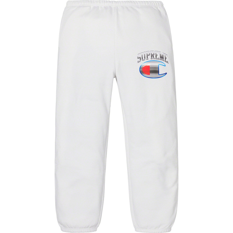 Details on Supreme Champion Chrome Sweatpant White from spring summer
                                                    2019 (Price is $148)