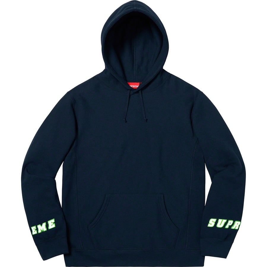 Supreme Wrist Logo Hooded Sweatshirt (SS19) - Navy - $158