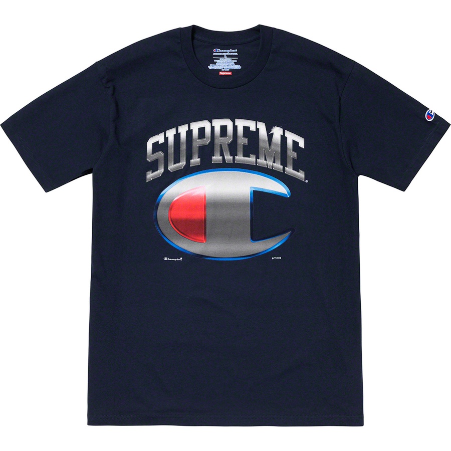 Details on Supreme Champion Chrome S S Top Navy from spring summer 2019 (Price is $48)