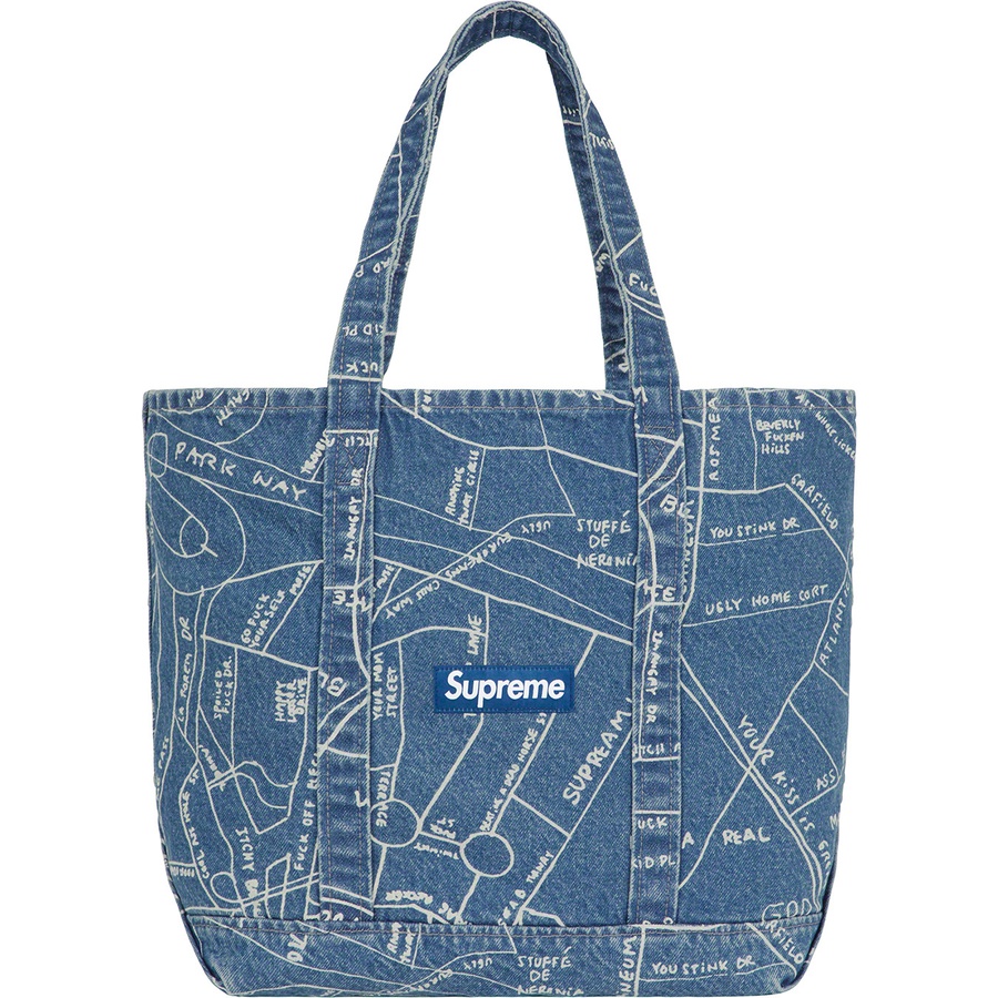 Details on Gonz Map Denim Tote Washed Blue from spring summer
                                                    2019 (Price is $88)