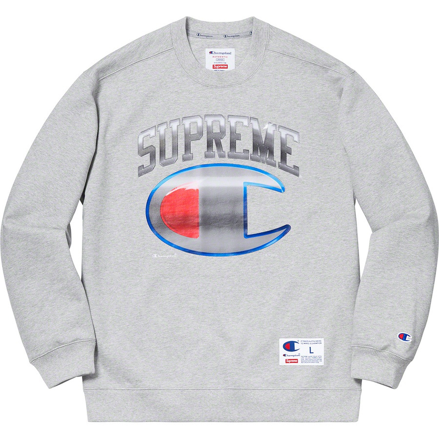 Details on Supreme Champion Chrome Crewneck Heather Grey from spring summer
                                                    2019 (Price is $148)