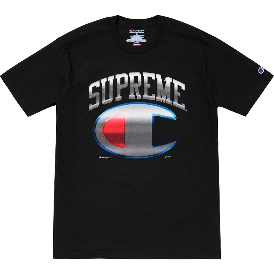 Details on Supreme Champion Chrome S S Top Black from spring summer
                                                    2019 (Price is $48)