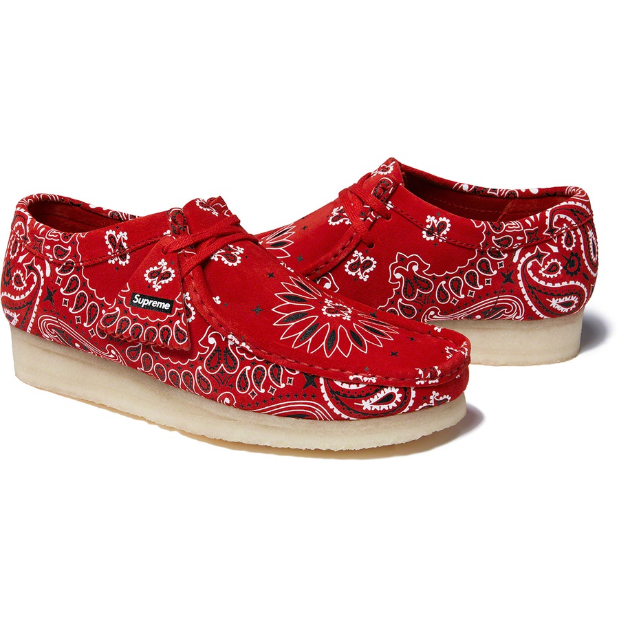 Details on Supreme Clarks Originals Bandana Wallabee Red from spring summer 2019 (Price is $198)