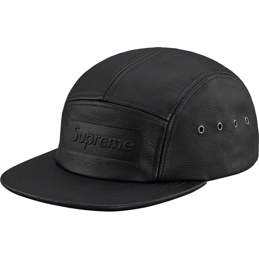Details on Pebbled Leather Camp Cap Black from spring summer 2019 (Price is $78)