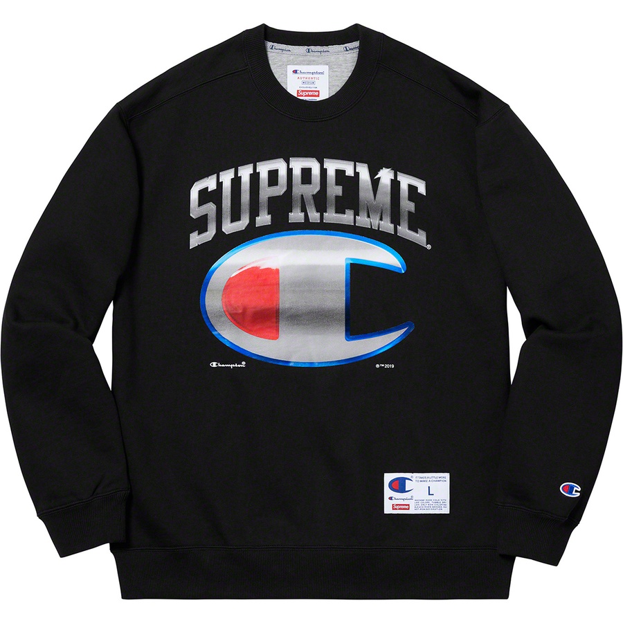 Details on Supreme Champion Chrome Crewneck Black from spring summer
                                                    2019 (Price is $148)