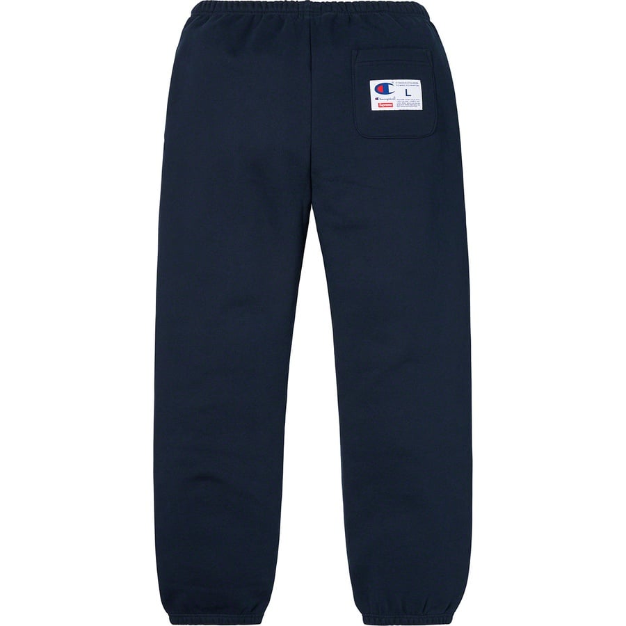 Details on Supreme Champion Chrome Sweatpant Navy from spring summer
                                                    2019 (Price is $148)