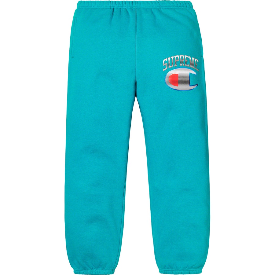 Details on Supreme Champion Chrome Sweatpant Dark Teal from spring summer
                                                    2019 (Price is $148)