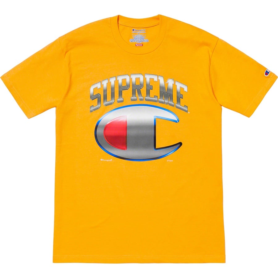 Details on Supreme Champion Chrome S S Top Gold from spring summer
                                                    2019 (Price is $48)