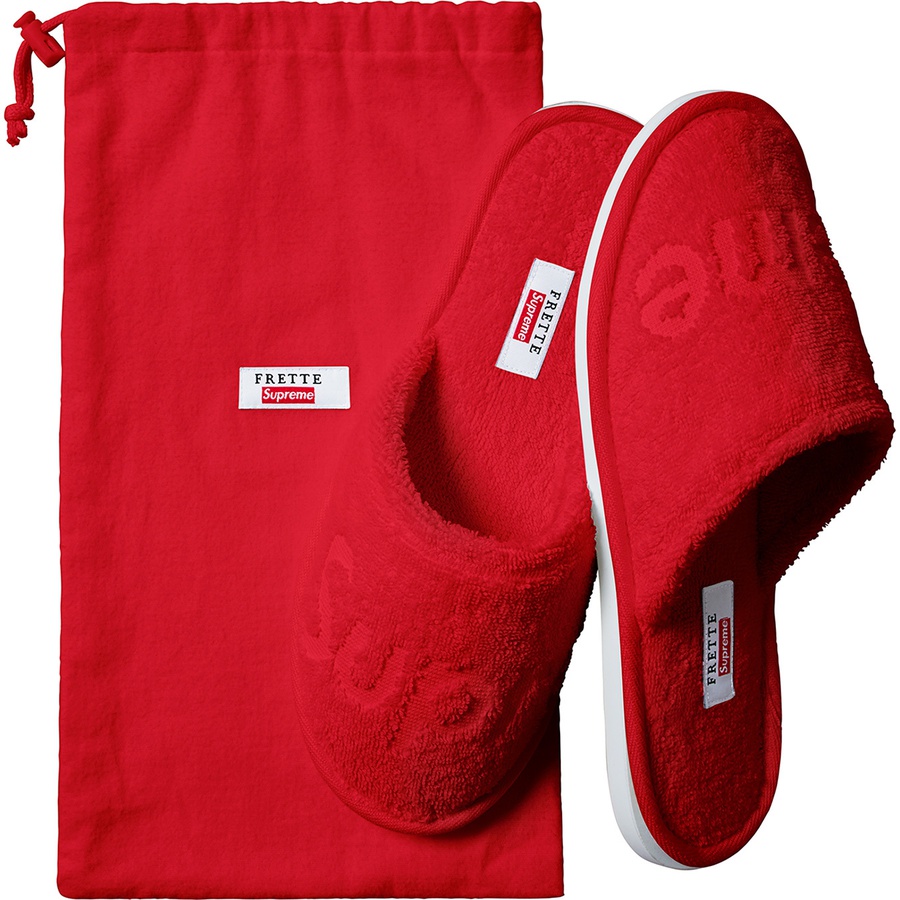 Details on Supreme Frette Slippers Red from spring summer
                                                    2019 (Price is $68)