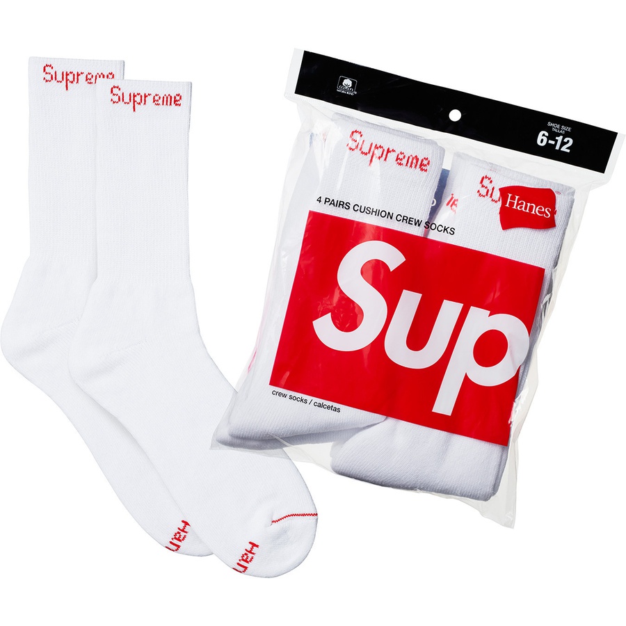 Details on Supreme Hanes Crew Socks (4 Pack) White from fall winter 2019 (Price is $20)