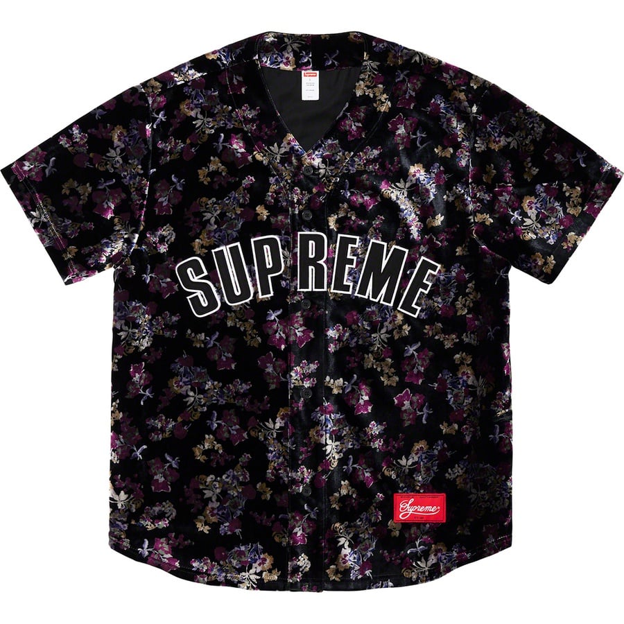 Details on Floral Velour Baseball Jersey Black from fall winter 2019 (Price is $138)