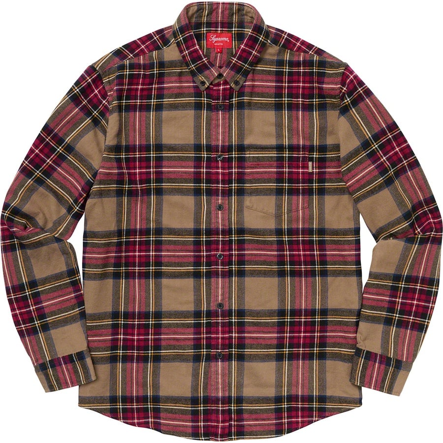 Details on Tartan Flannel Shirt Tan from fall winter
                                                    2019 (Price is $128)