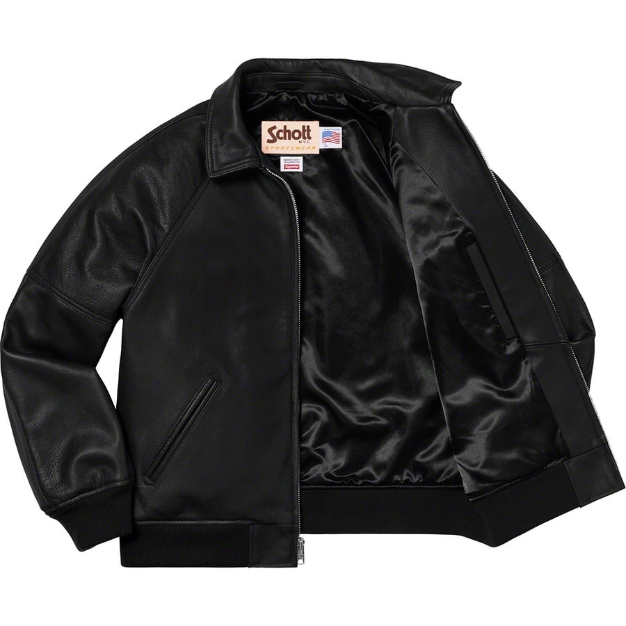 Details on Martin Wong Supreme Schott 8-Ball Leather Varsity Jacket Black from fall winter 2019 (Price is $798)
