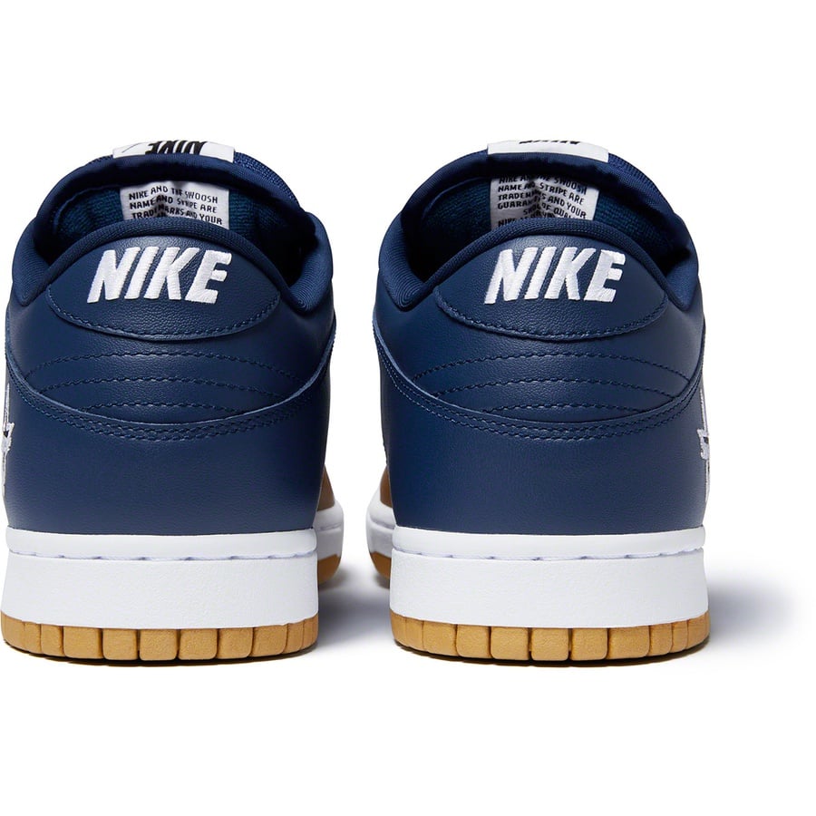 Details on Supreme Nike SB Dunk Low Navy from fall winter 2019 (Price is $110)