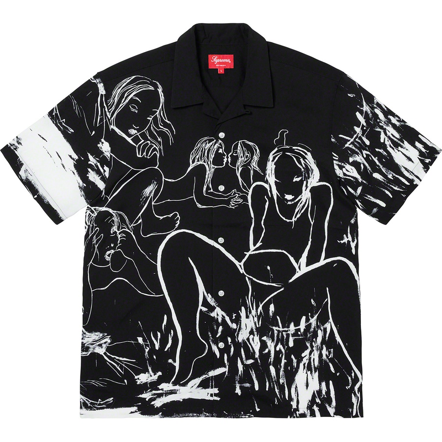Details on Rita Ackermann Supreme Rayon S S Shirt Black from fall winter 2019 (Price is $148)