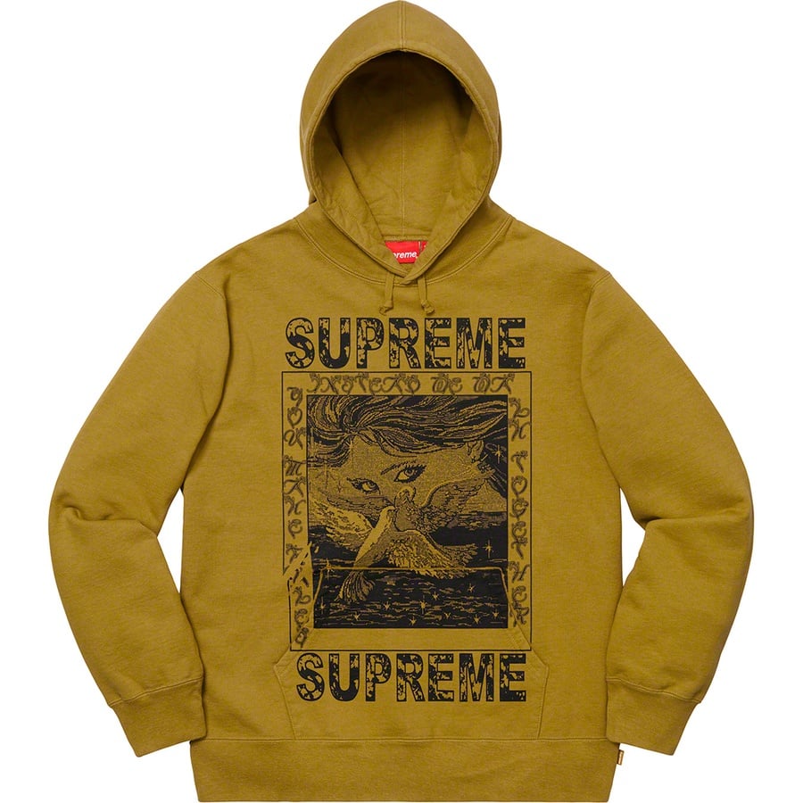 Details on Doves Hooded Sweatshirt Dark Mustard from fall winter 2019 (Price is $158)