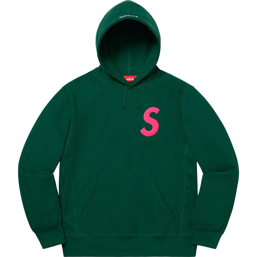 Details on S Logo Hooded Sweatshirt Dark Green from fall winter 2019 (Price is $168)