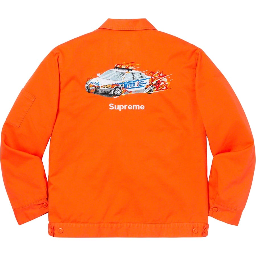 Details on Cop Car Embroidered Work Jacket Orange from fall winter
                                                    2019 (Price is $188)