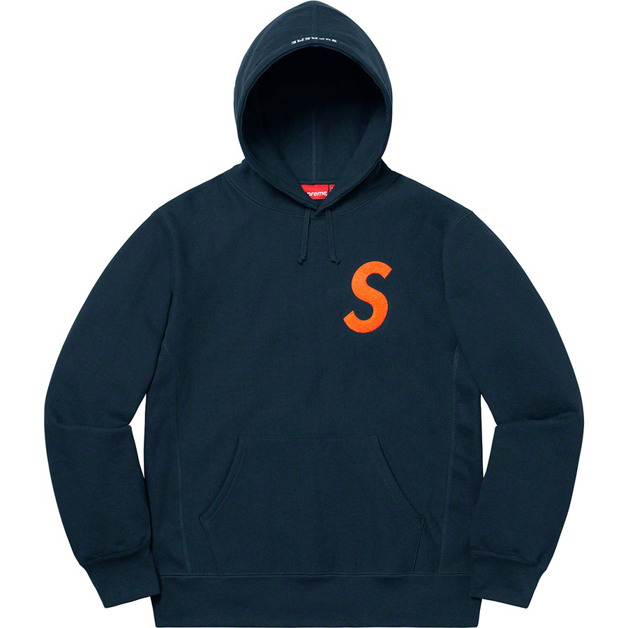 Details on S Logo Hooded Sweatshirt Navy from fall winter 2019 (Price is $168)