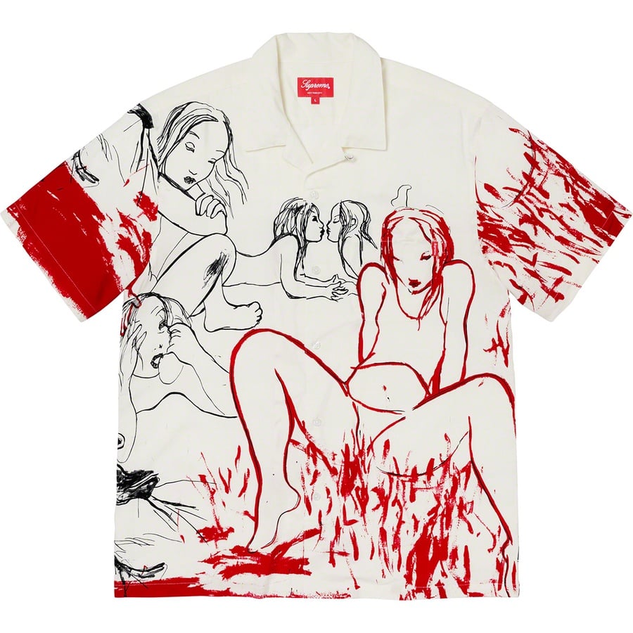 Details on Rita Ackermann Supreme Rayon S S Shirt White from fall winter 2019 (Price is $148)