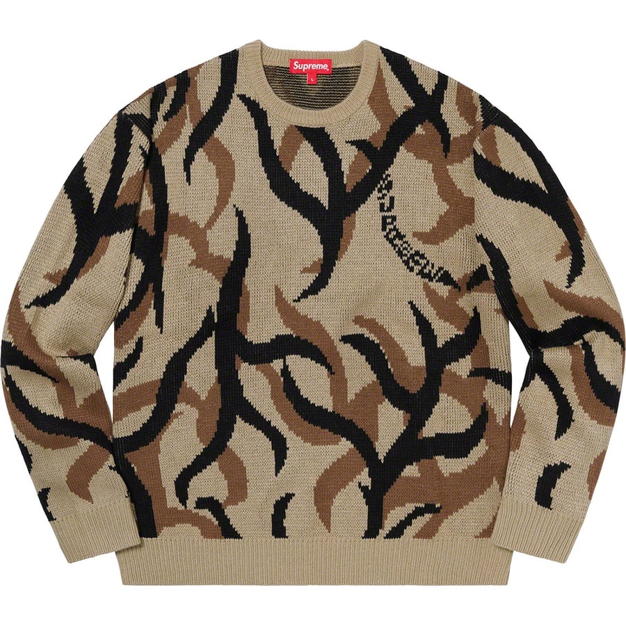 Details on Tribal Camo Sweater Tan from fall winter 2019 (Price is $148)