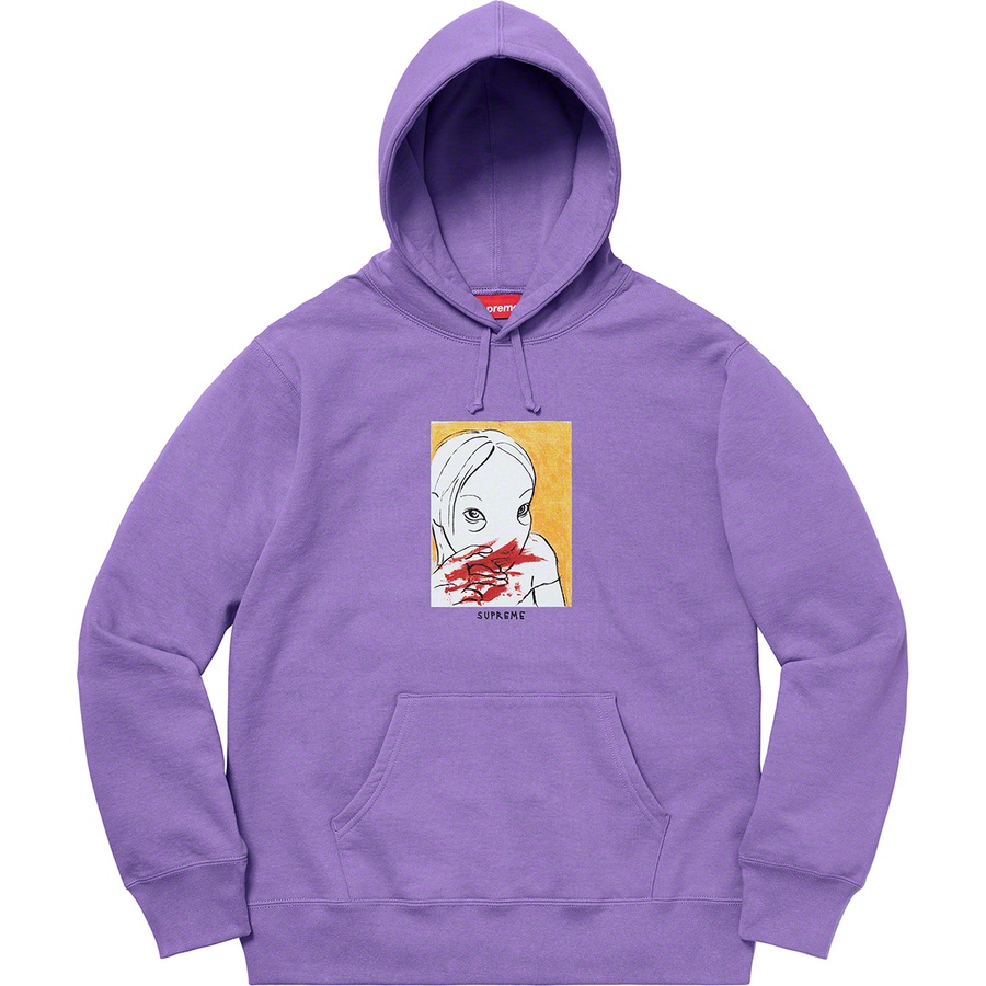 Details on Nose Bleed Hooded Sweatshirt Light Violet from fall winter 2019 (Price is $168)
