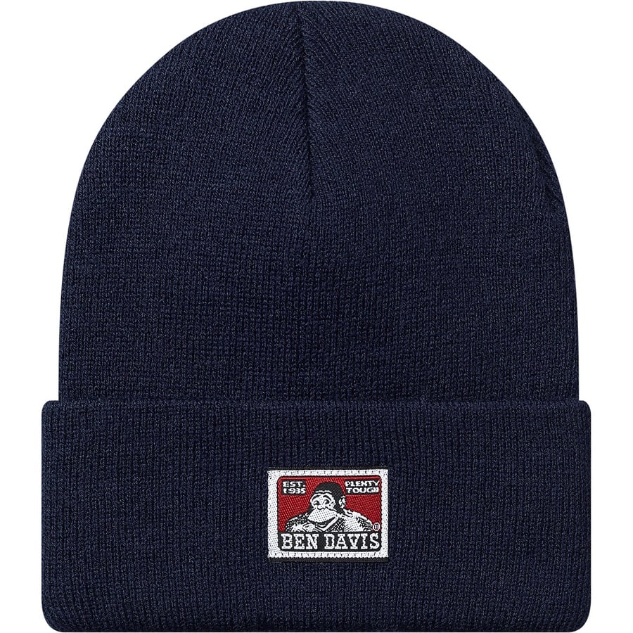 Details on Supreme Ben Davis Beanie Dark Navy from fall winter
                                                    2019 (Price is $38)