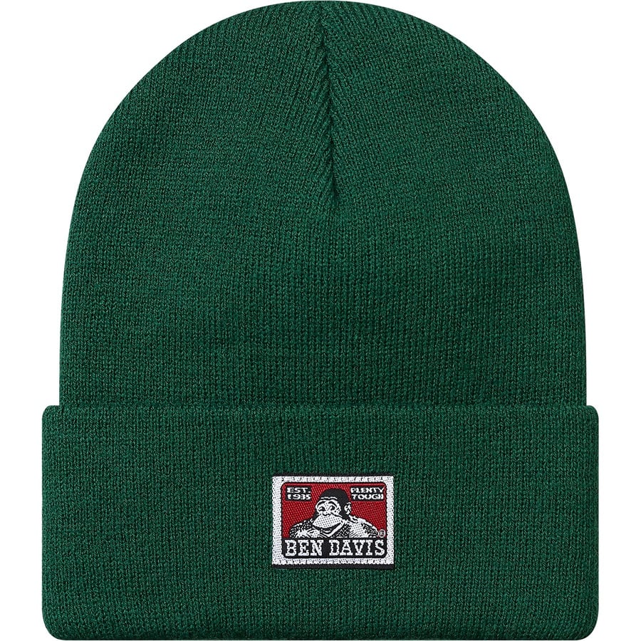 Details on Supreme Ben Davis Beanie Green from fall winter
                                                    2019 (Price is $38)