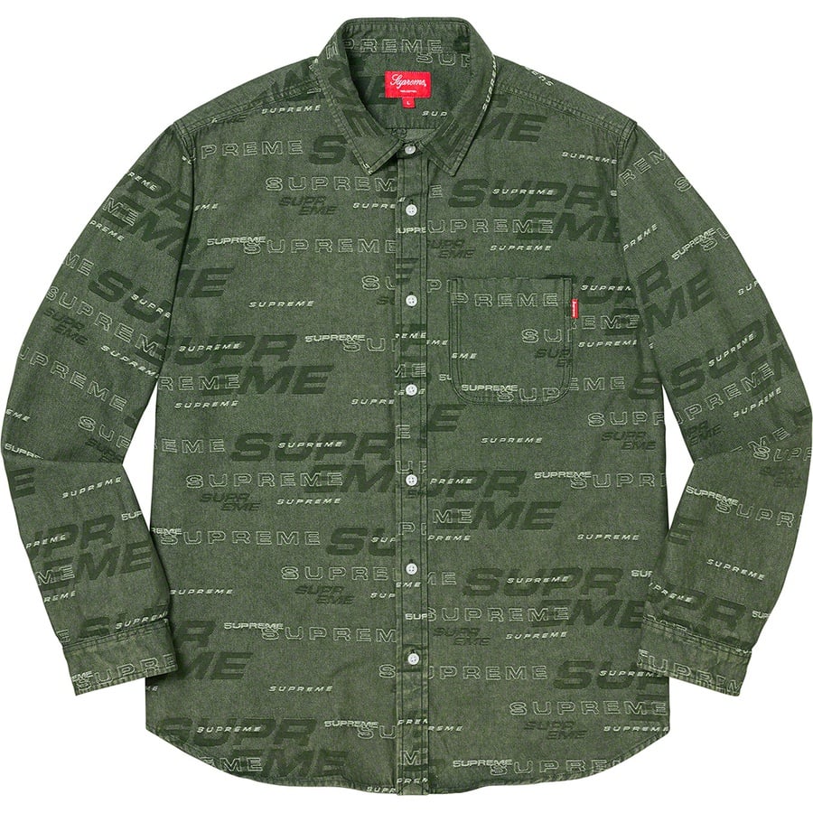 Details on Dimensions Logo Denim Shirt Green from fall winter 2019 (Price is $138)
