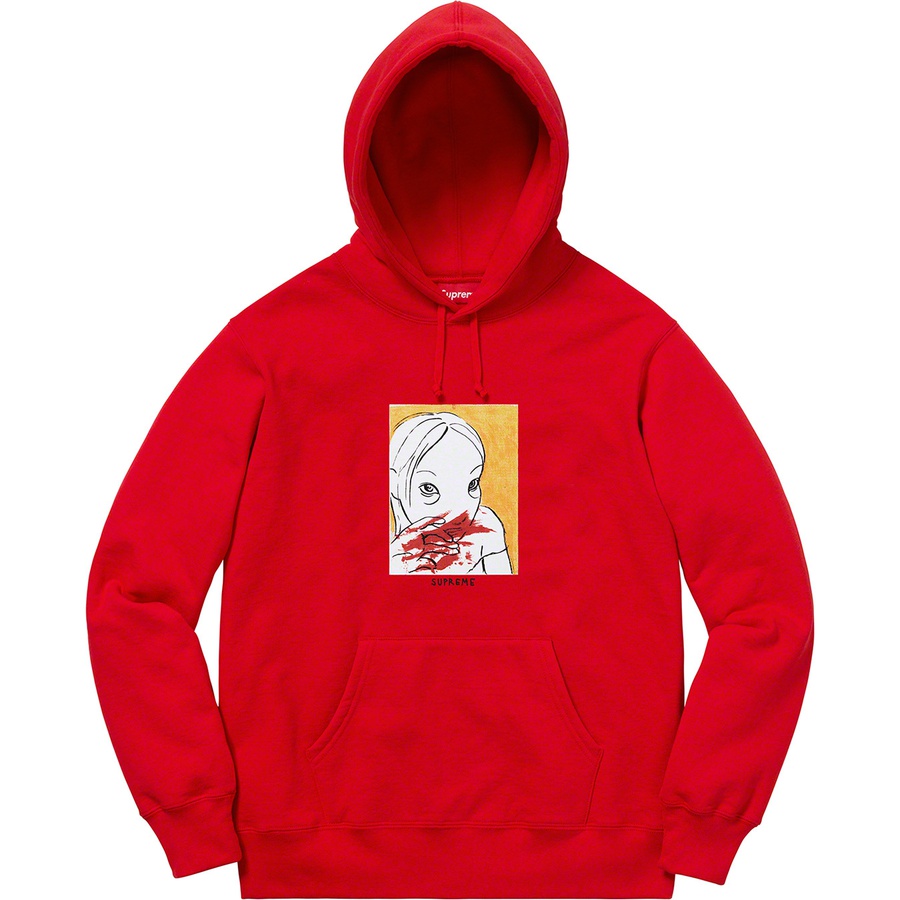 Details on Nose Bleed Hooded Sweatshirt Red from fall winter 2019 (Price is $168)