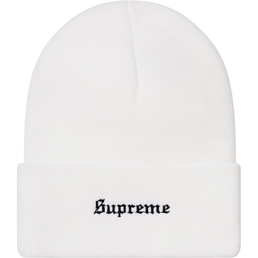 Details on Supreme Ben Davis Beanie White from fall winter
                                                    2019 (Price is $38)