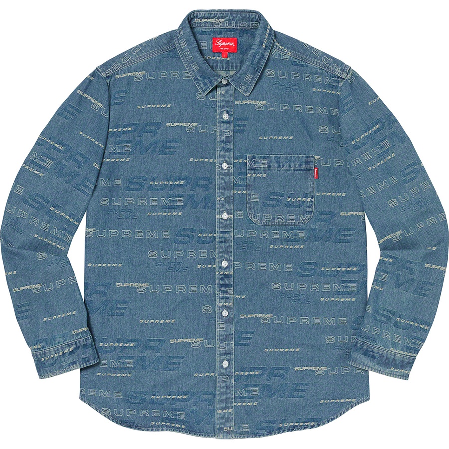Details on Dimensions Logo Denim Shirt Blue from fall winter 2019 (Price is $138)