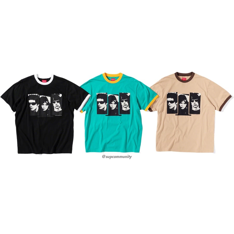 Details on Supreme The Velvet Underground Ringer Tee from fall winter
                                            2019 (Price is $98)