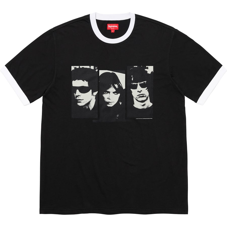 Details on Supreme The Velvet Underground Ringer Tee Black from fall winter
                                                    2019 (Price is $98)