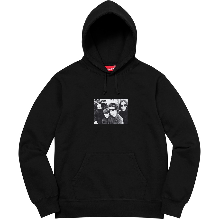 Details on Supreme The Velvet Underground Hooded Sweatshirt Black from fall winter 2019 (Price is $178)