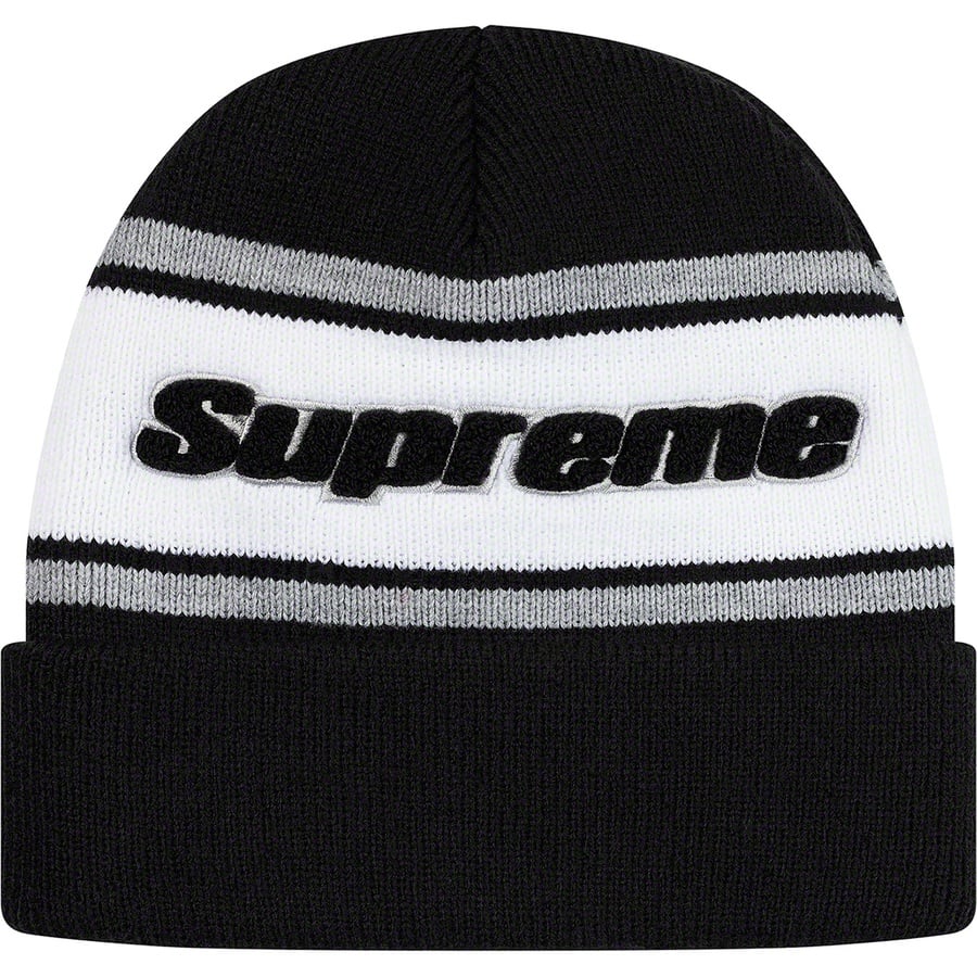 Details on Chenille Stripe Beanie Black from fall winter
                                                    2019 (Price is $36)