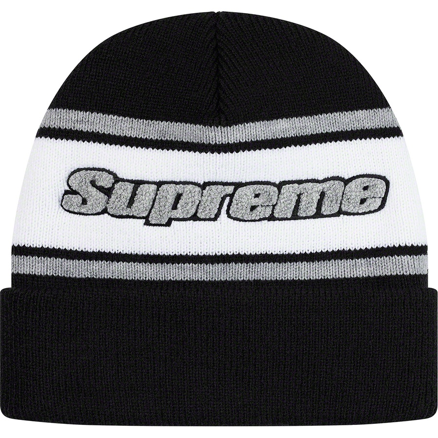 Details on Chenille Stripe Beanie Black from fall winter
                                                    2019 (Price is $36)