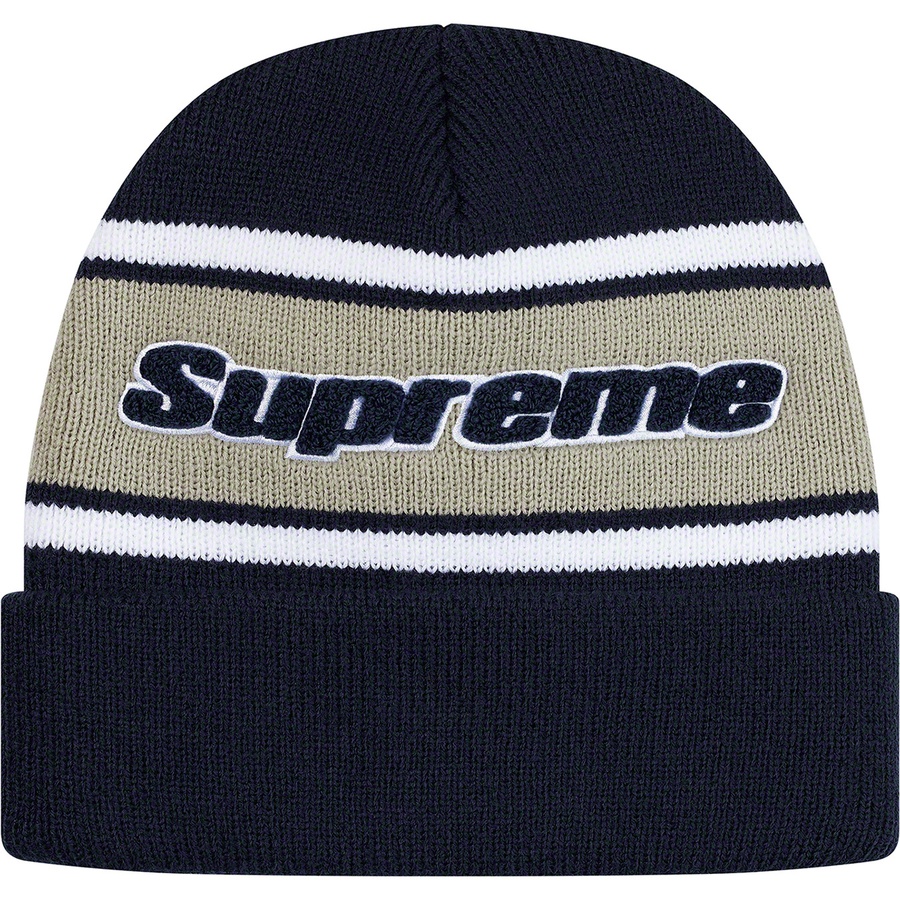 Details on Chenille Stripe Beanie Navy from fall winter
                                                    2019 (Price is $36)