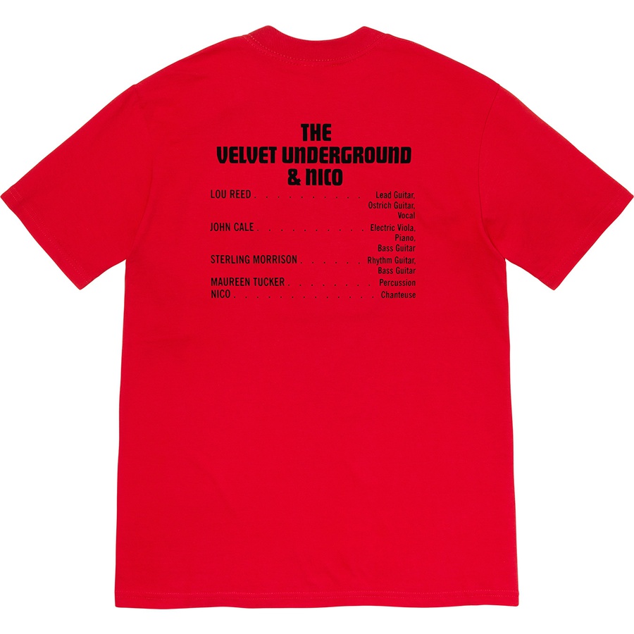 Details on Supreme The Velvet Underground & Nico Tee Red from fall winter
                                                    2019 (Price is $48)