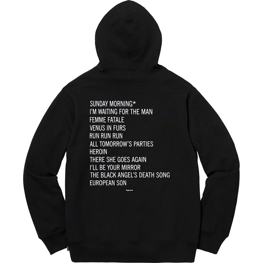 Details on Supreme The Velvet Underground Hooded Sweatshirt Black from fall winter
                                                    2019 (Price is $178)