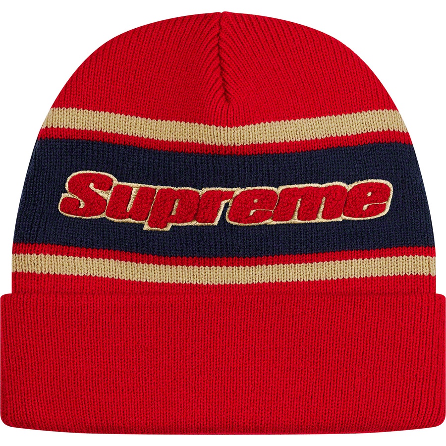 Details on Chenille Stripe Beanie Red from fall winter
                                                    2019 (Price is $36)