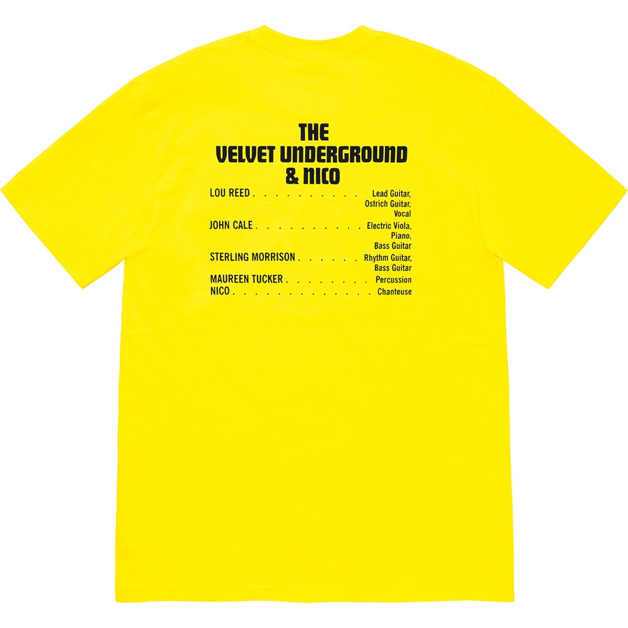 Details on Supreme The Velvet Underground & Nico Tee Yellow from fall winter 2019 (Price is $48)