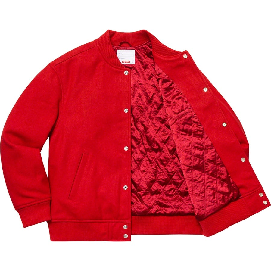 Details on Delta Logo Varsity Jacket Red from fall winter
                                                    2019 (Price is $338)