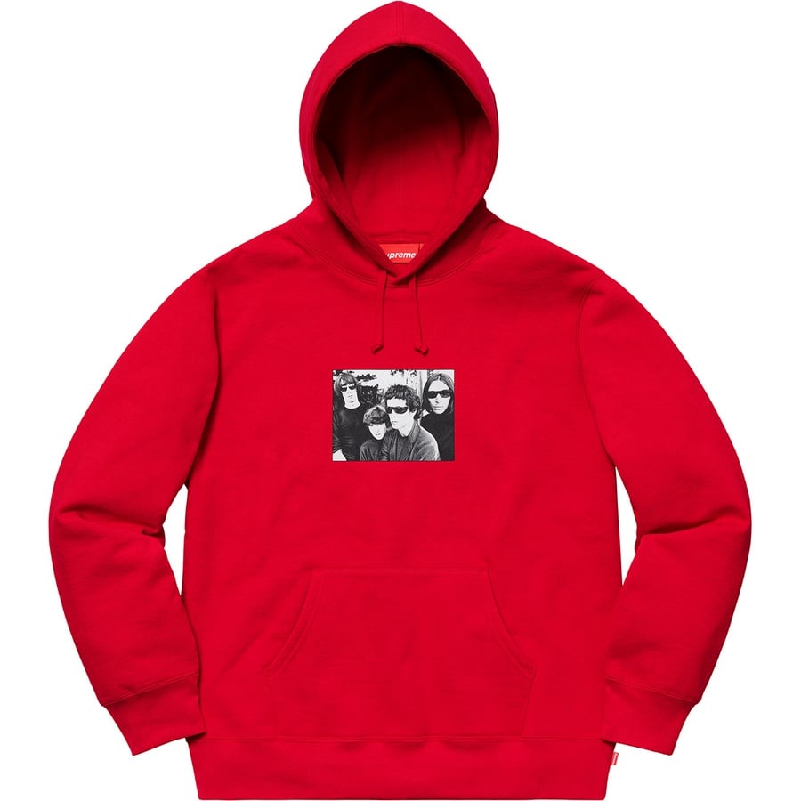 Details on Supreme The Velvet Underground Hooded Sweatshirt Red from fall winter
                                                    2019 (Price is $178)